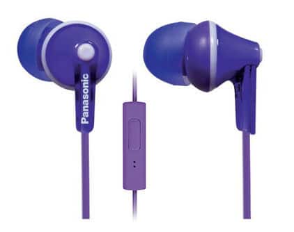 Panasonic Écouteurs Filaire Intra-auriculaires ErgoFit avec Micro + Contrôleur Violette (RP-TCM125)