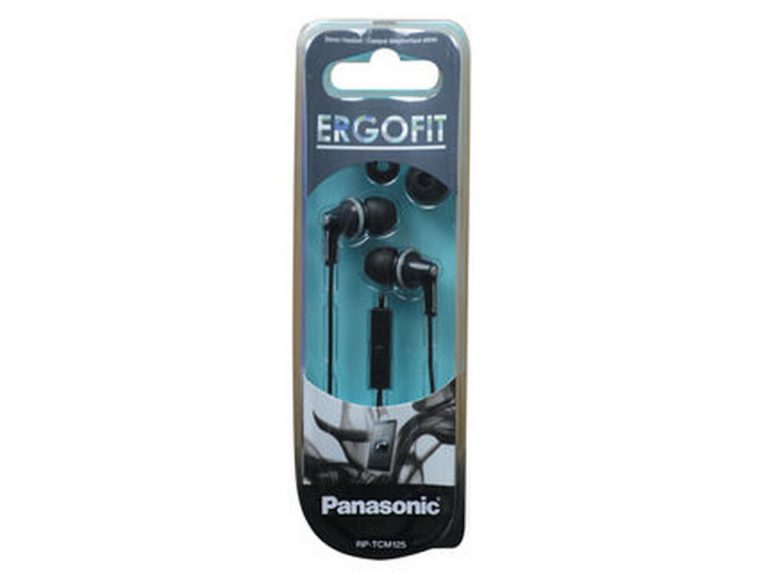 Panasonic Écouteurs Filaire Intra-auriculaires ErgoFit avec Micro + Contrôleur Noir (RP-TCM125)