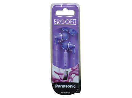 Panasonic Écouteurs Filaire Intra-auriculaires ErgoFit avec Micro + Contrôleur Violette (RP-TCM125)
