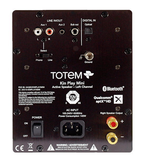 Totem Acoustic Kin Play Mini Haut-Parleur Étagère Amplifié Couleur Satin Noir (Version 2)