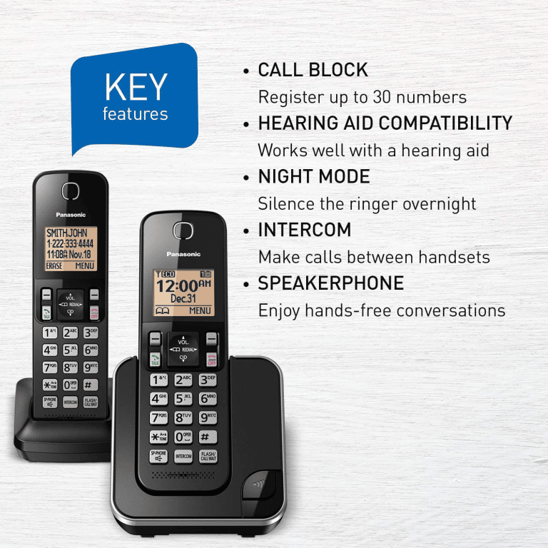 Panasonic KXTGC382B Système Téléphonique Numérique Sans Fil à 2 Combinés, Noir