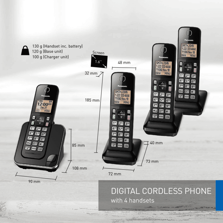 Panasonic KXTGC384B 4-Handsets Digital Cordless Phone System Black