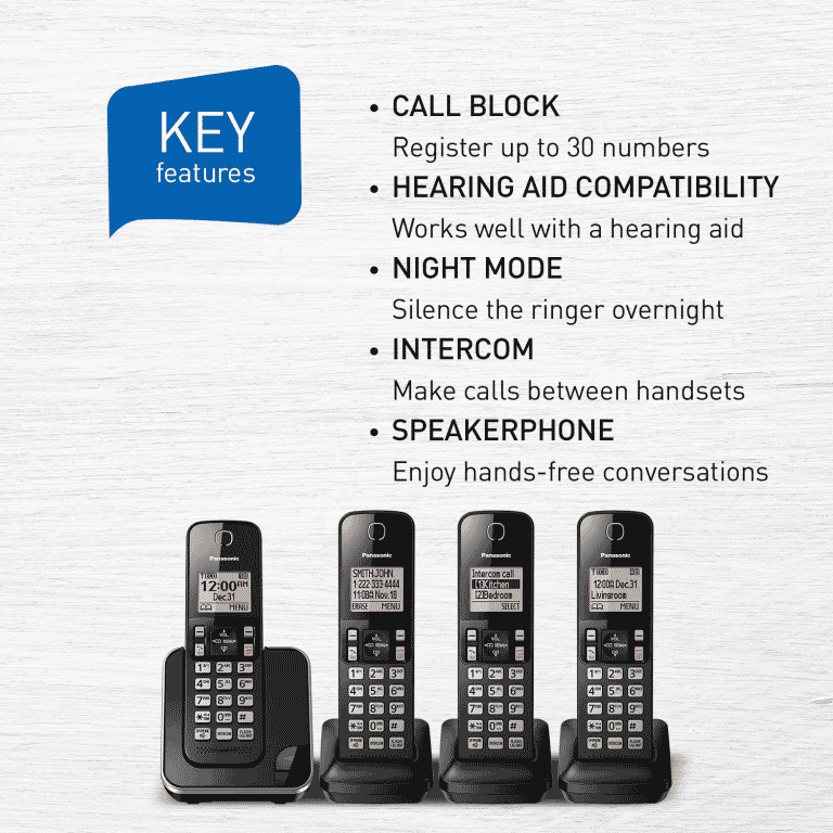 Panasonic KXTGC384B 4-Handsets Digital Cordless Phone System Black
