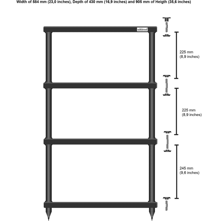 Solidsteel 4 Étagère audio Rack 34.8 po Haut - Noyer (S3-4)