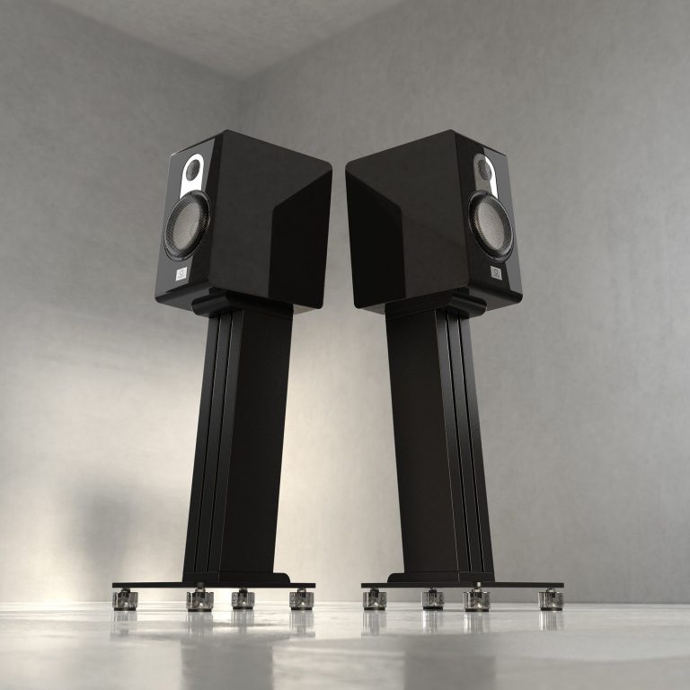 Marten Série Parker Premium Loudspeakers Haut-parleurs Étagères Sur Pieds Couleur Piano Noir (Duo)