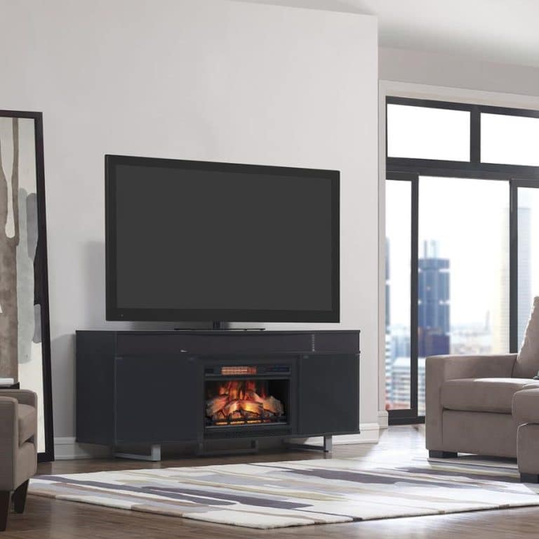 Bell'O Enterprise Classic Flame TV Support Avec Haut-parleurs Couleur Noir