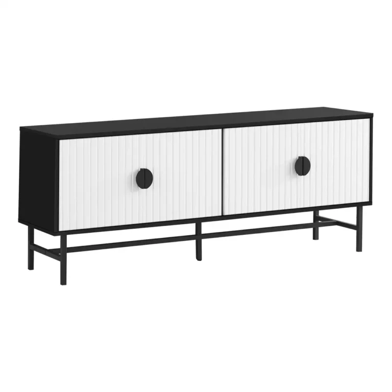 MONARCH Meuble TV Noir avec Portes Blanches et Cadre en Métal Noir 60 po