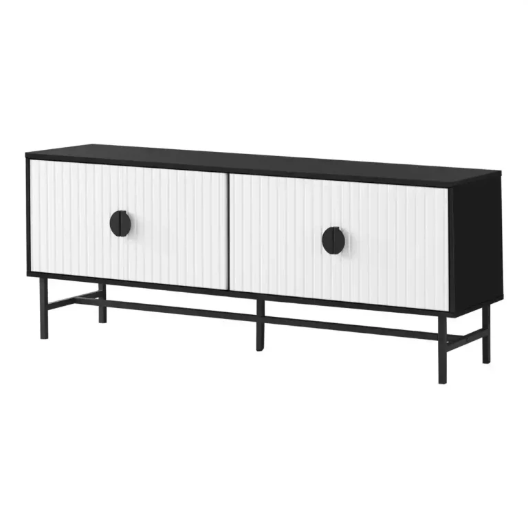 Black w/ White Doors and Black Metal Frame TV Stand 60