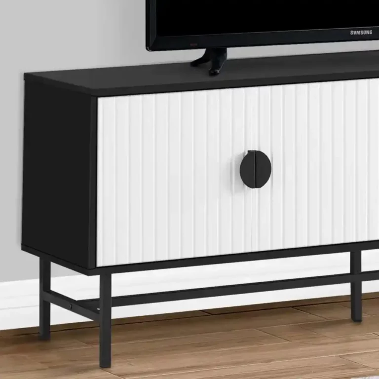 MONARCH Meuble TV Noir avec Portes Blanches et Cadre en Métal Noir 60 po