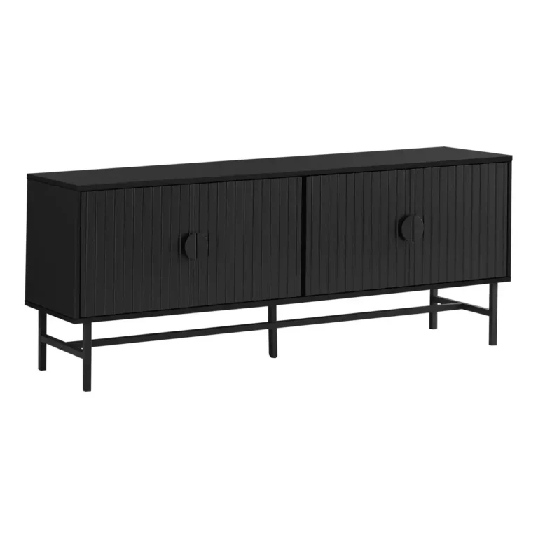 MONARCH Meuble TV Noir avec Portes Noires et Cadre en Métal Noir 60 po