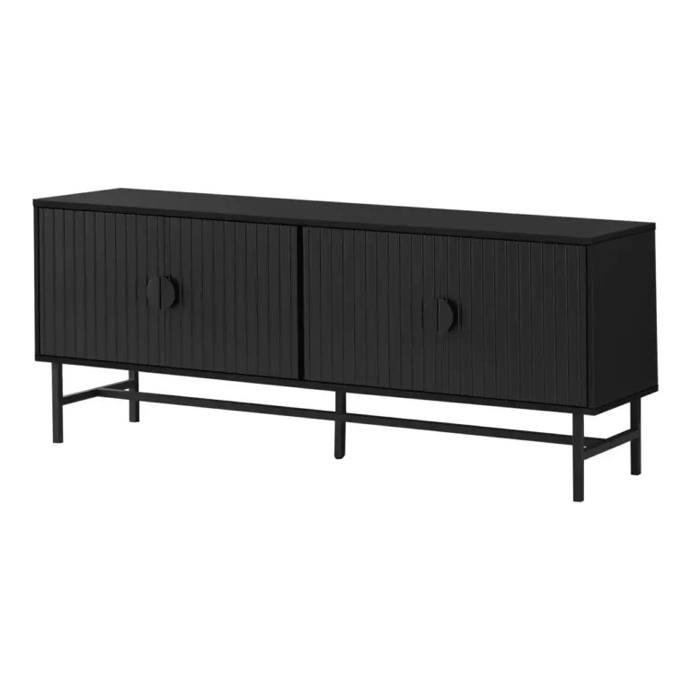 MONARCH Meuble TV Noir avec Portes Noires et Cadre en Métal Noir 60 po