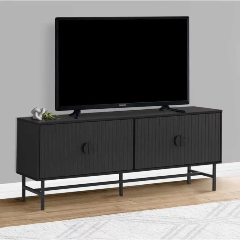 Meuble TV Noir avec Portes Noires et Cadre en Métal Noir 60 po