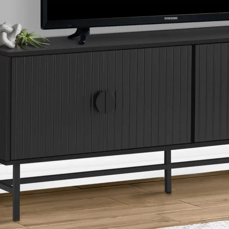 Meuble TV Noir avec Portes Noires et Cadre en Métal Noir 60 po