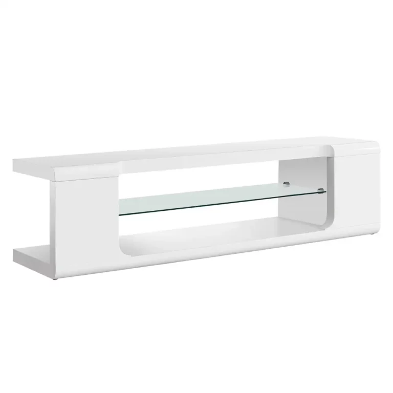 MONARCH Meuble TV Blanc Brillant avec Verre Trempé 60 Po