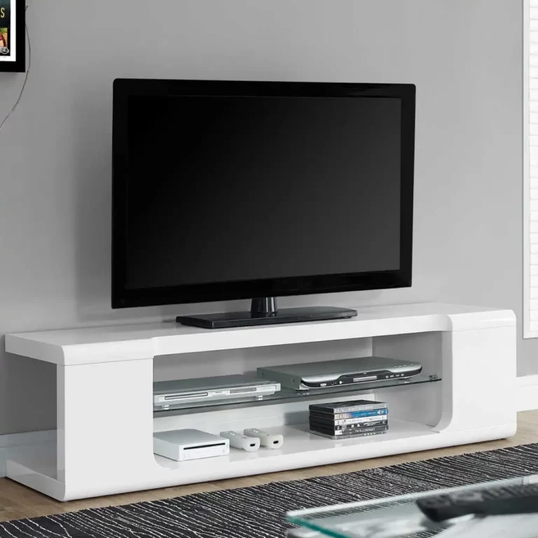 MONARCH Meuble TV Blanc Brillant avec Verre Trempé 60 Po