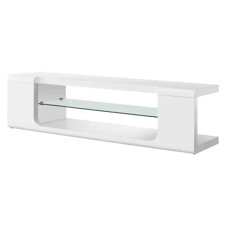 MONARCH Meuble TV Blanc Brillant avec Verre Trempé 60 Po