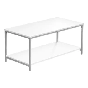 White Coffee Table w/ Silver Metal Frame 40″