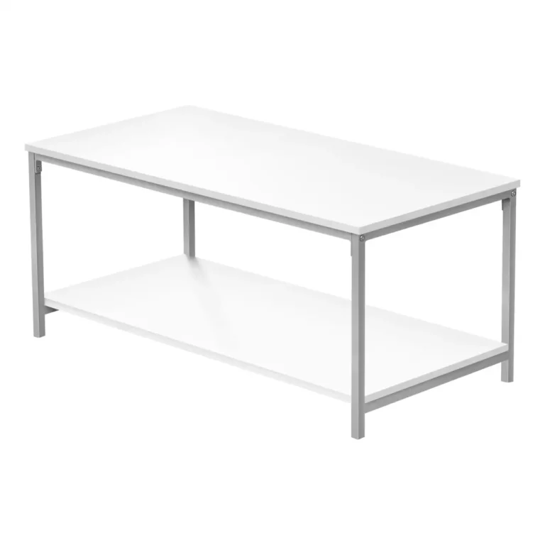 Table Basse Blanche avec Cadre en Métal Argenté 40 Po