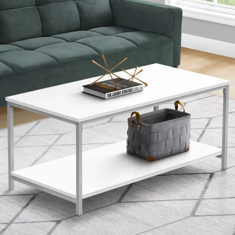 MONARCH Table Basse Blanche avec Cadre en Métal Argenté 40 Po