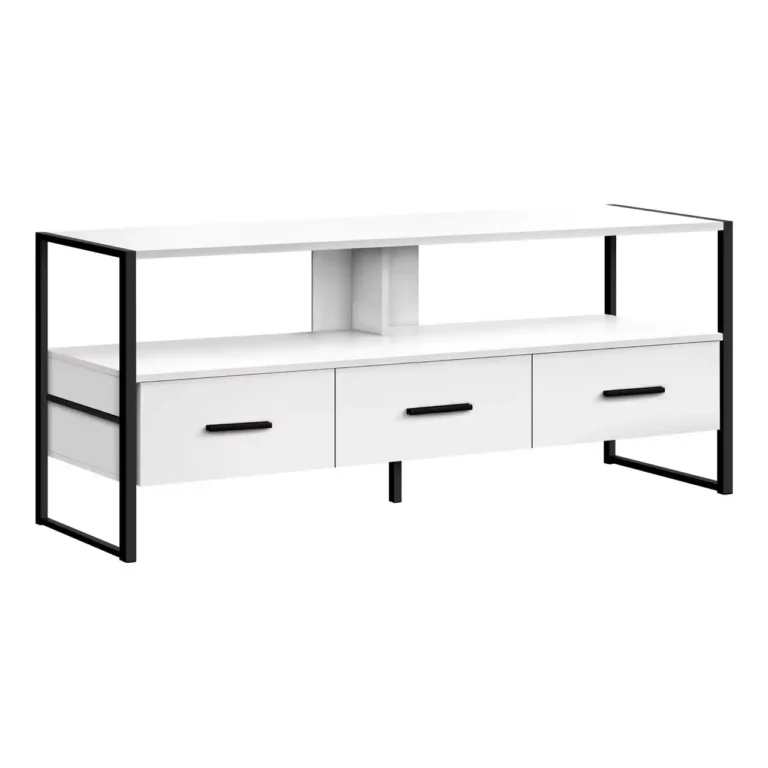 MONARCH Meuble TV Blanc avec Cadre en Métal Noir 48 po