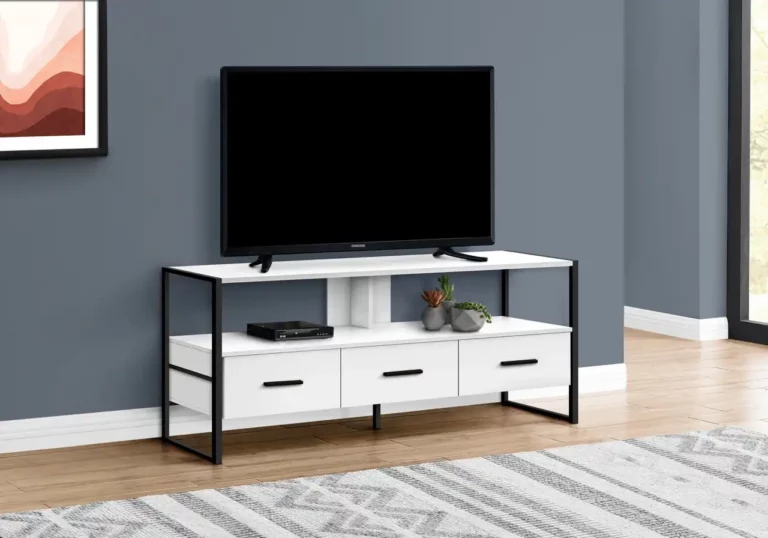 Meuble TV Blanc avec Cadre en Métal Noir 48 po