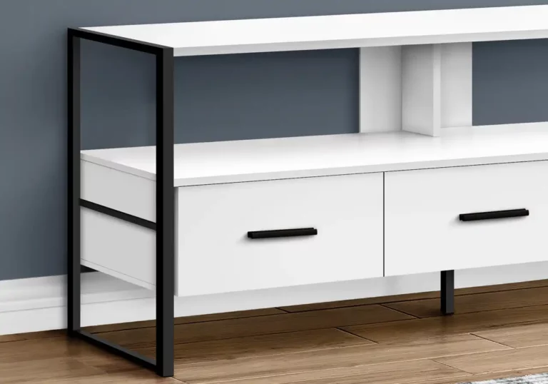MONARCH Meuble TV Blanc avec Cadre en Métal Noir 48 po