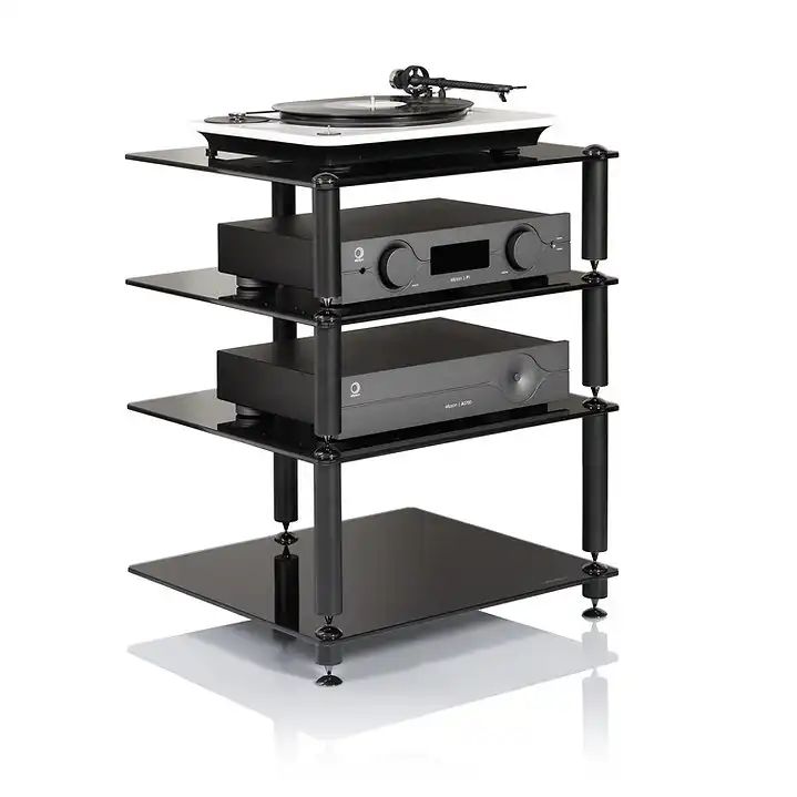 Norstone Norber 2 Bergen 2 Meuble HiFi noir à Quatre Étagères en Verre (NORBER 2)