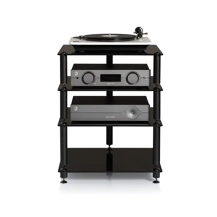 Norstone Norber 2 Bergen 2 Meuble HiFi noir à Quatre Étagères en Verre (NORBER 2)